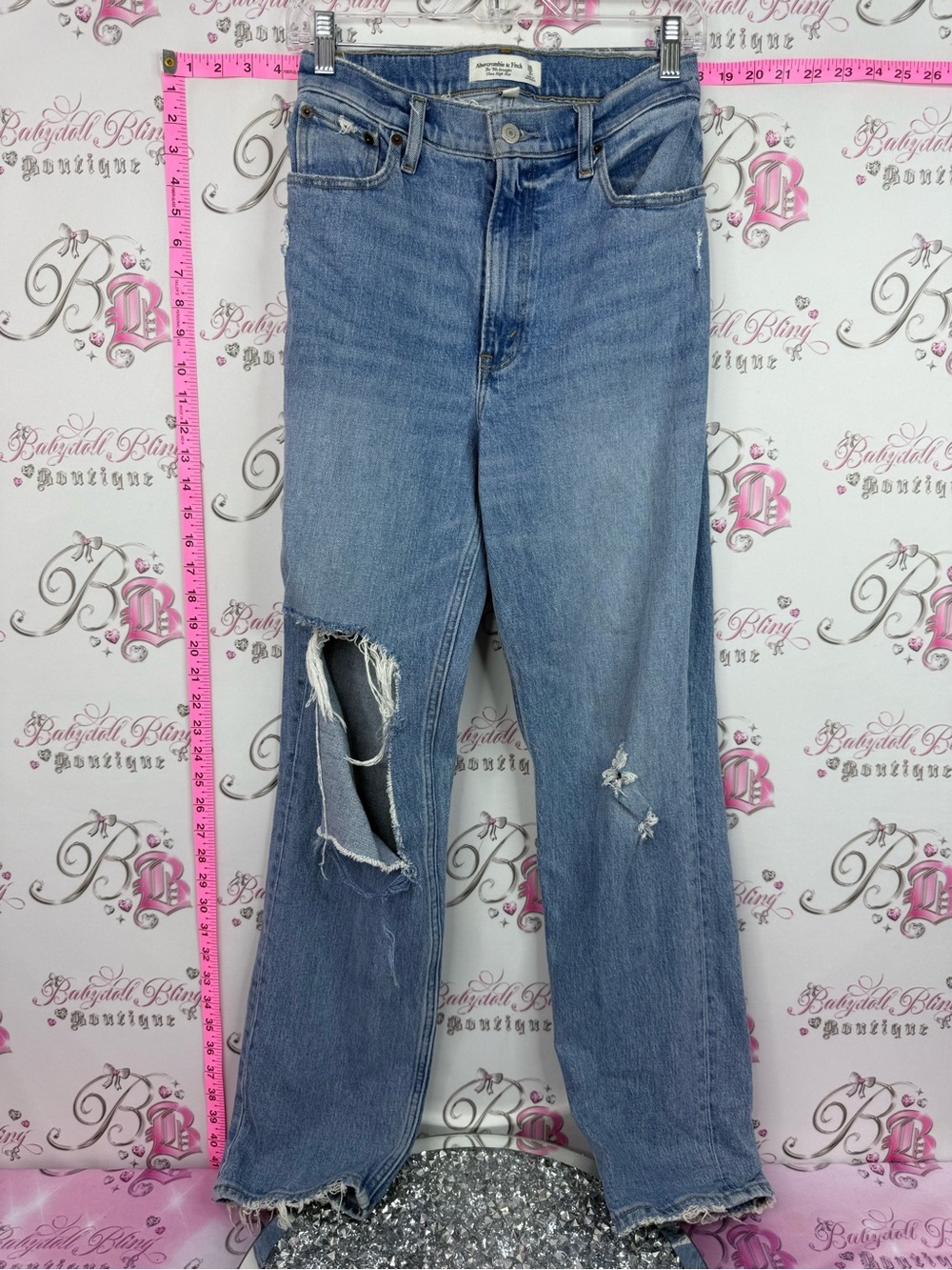 Abercrombie & Fitch Light Blue Straight Leg Distressed Jeans